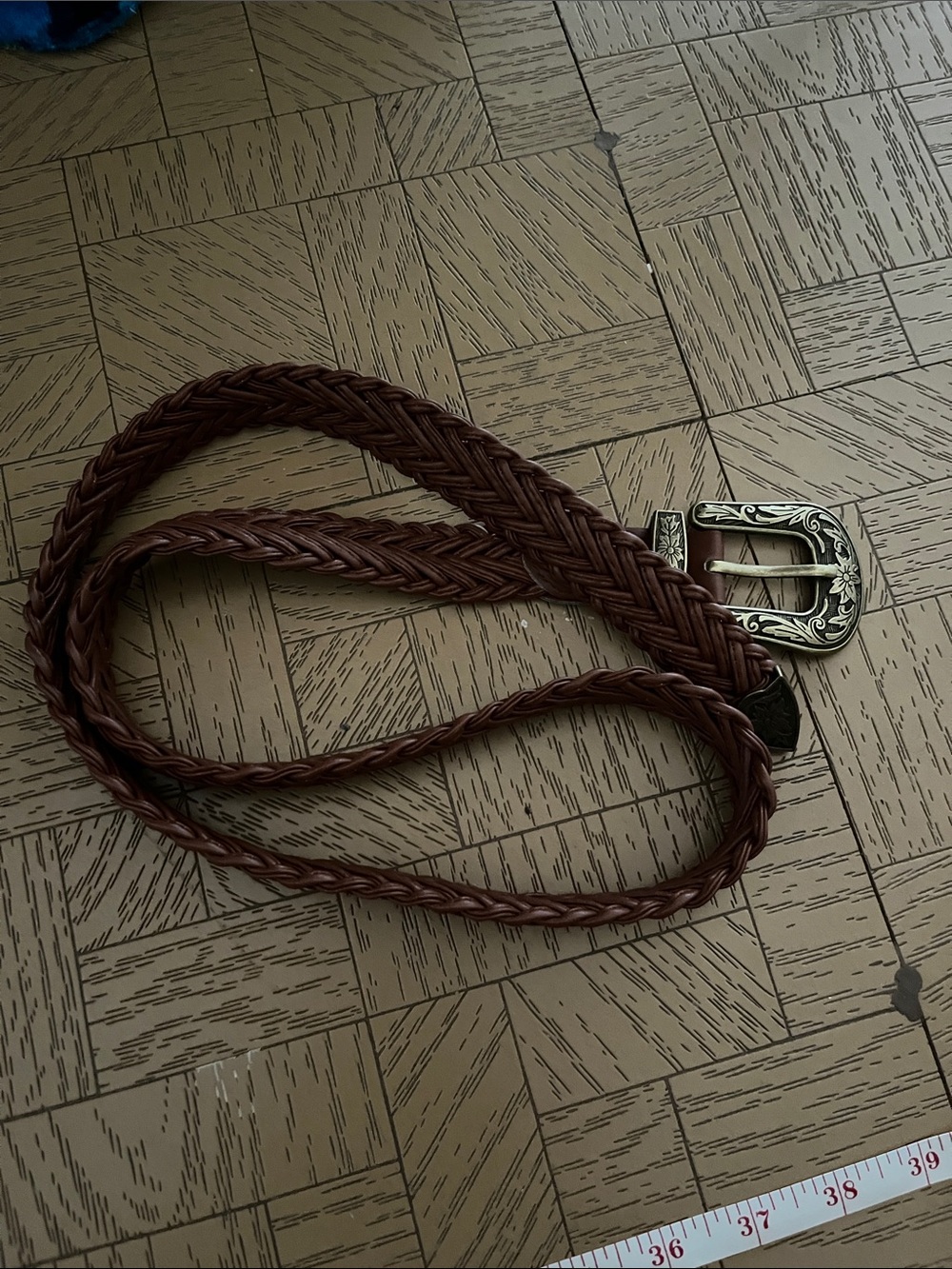 Braided Brown Belt with Decorative Buckle